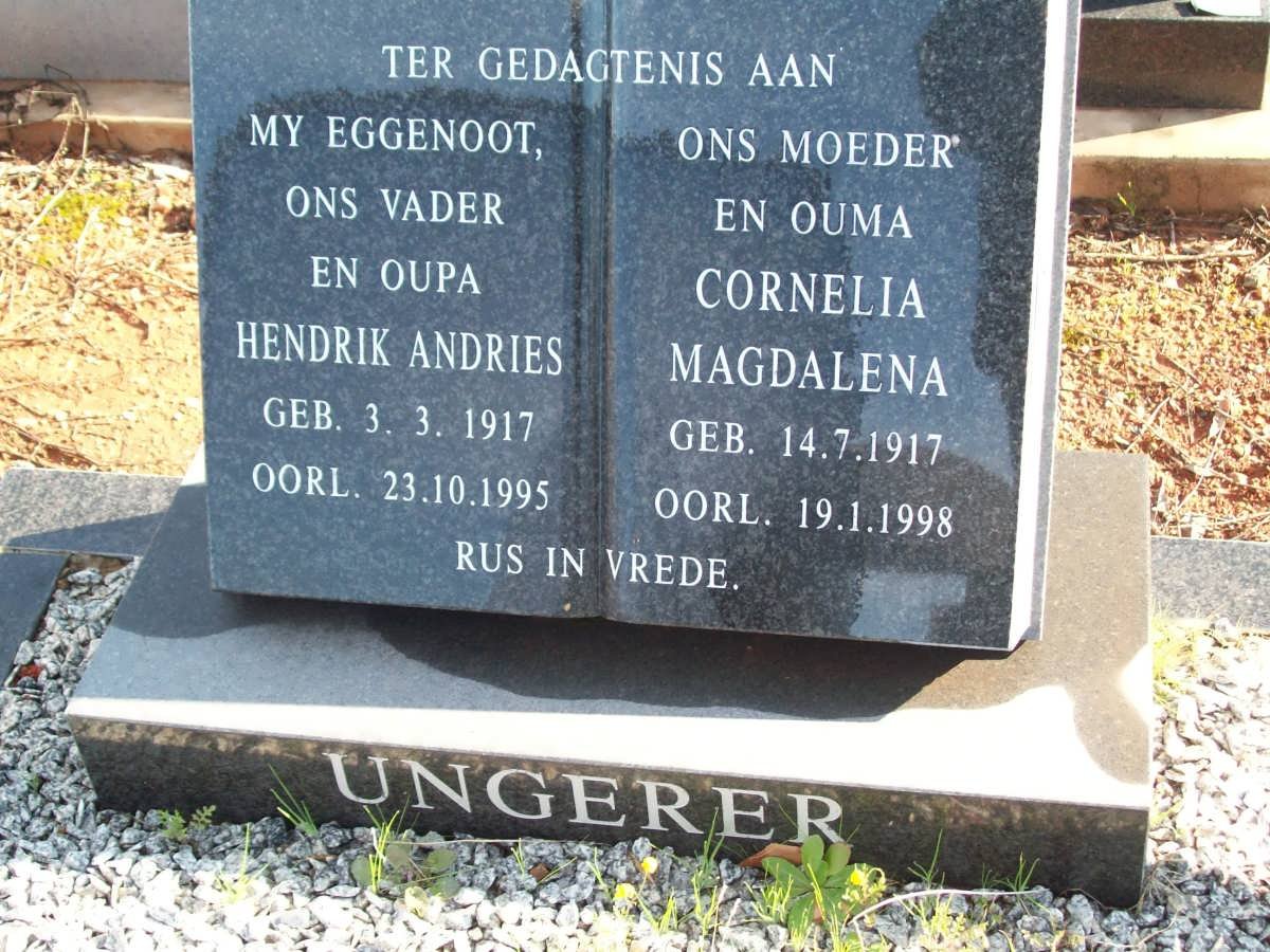 UNGERER Hendrik Andries 1917-1995 &amp; Cornelia Magdalena 1917-1998