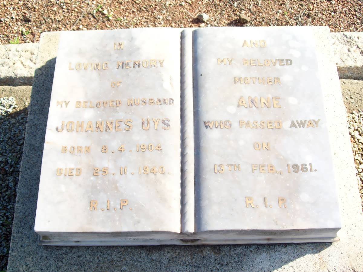 UYS Johannes 1904-1940 &amp; Anne -1961