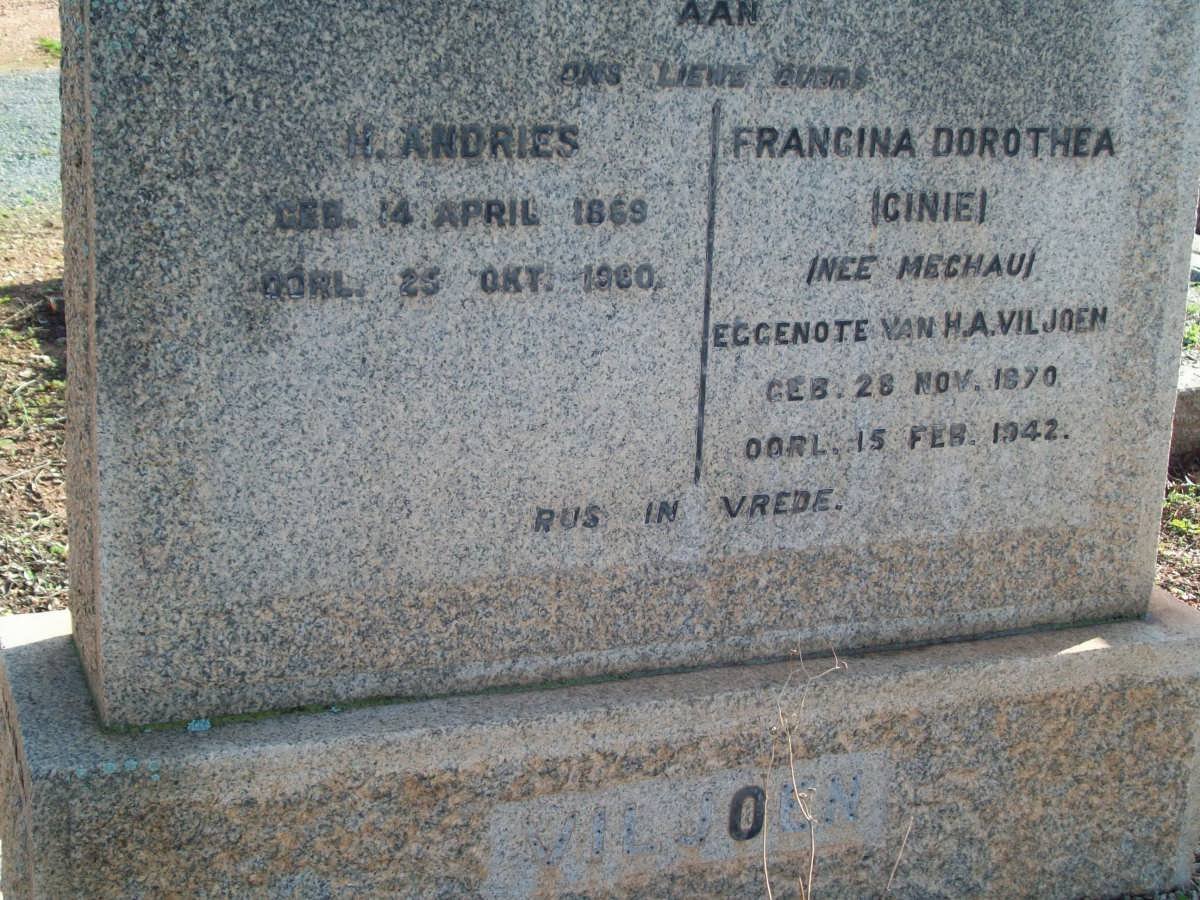 VILJOEN  H. Andries 1869-1960 &amp; Francina Dorothea MECHAU 1870-1942