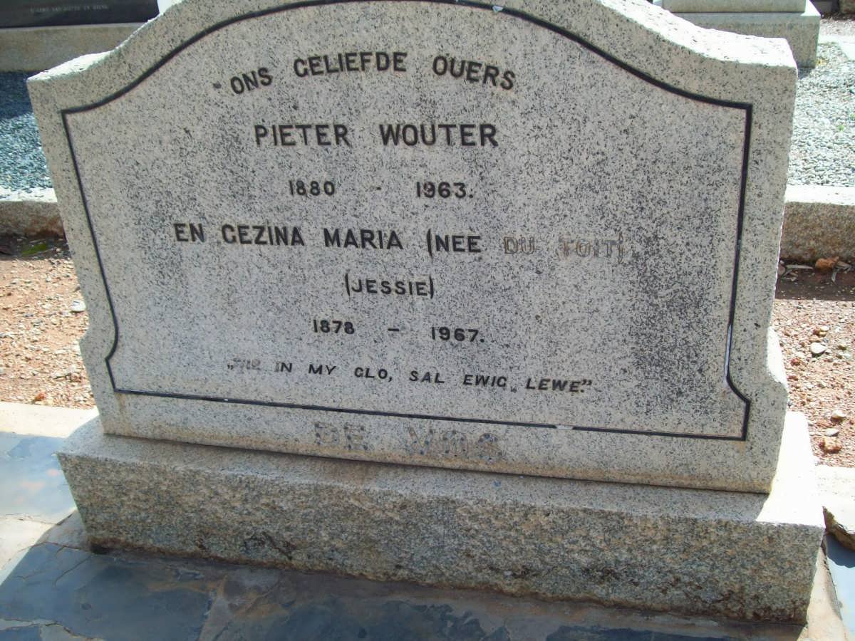 VOS Pieter Wouter, de 1880-1963 &amp; Gezina Maria DU TOIT 1878-1967