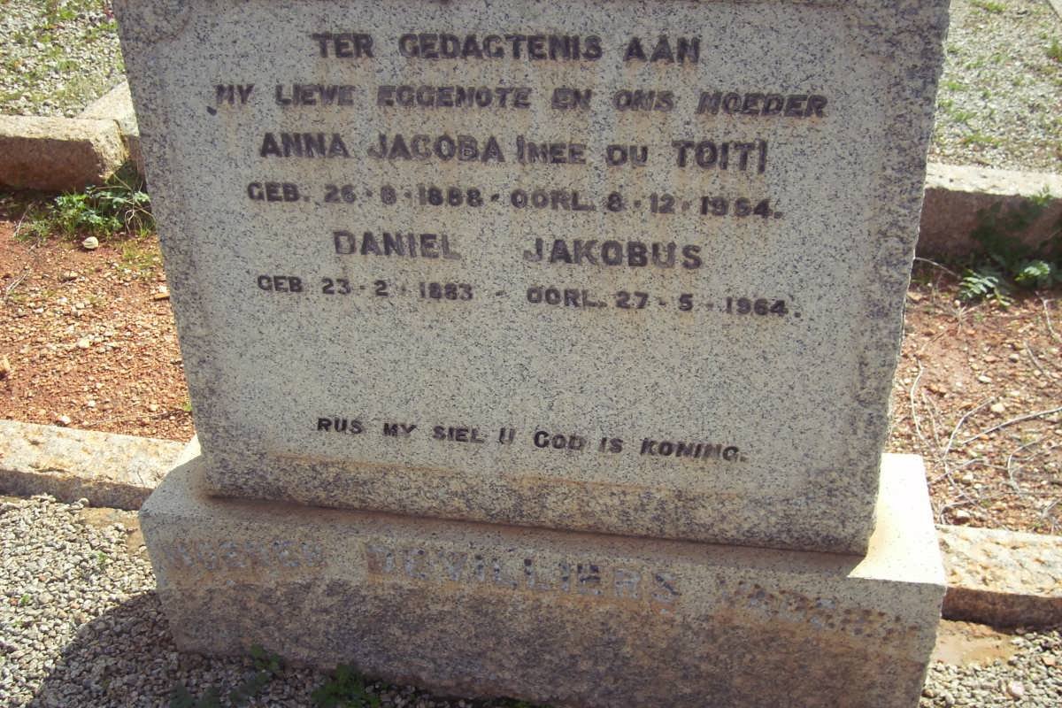 VILLIERS Daniel Jacobus, de 1883-1964 &amp; Anna Jacoba DU TOIT 1888-1954