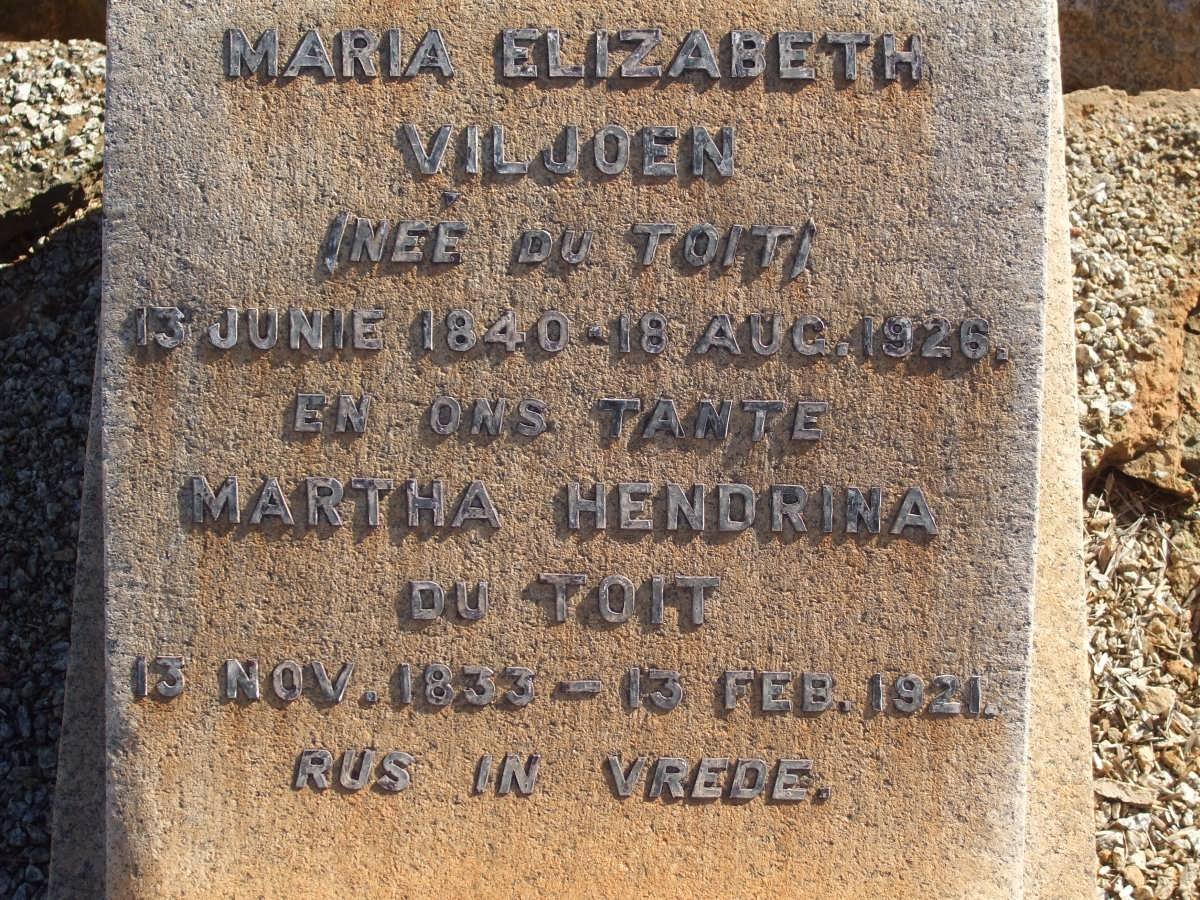 VILJOEN Maria Elizabeth nee DU TOIT 1840-1926 :: DU TOIT Martha Hendrina 1833-1921