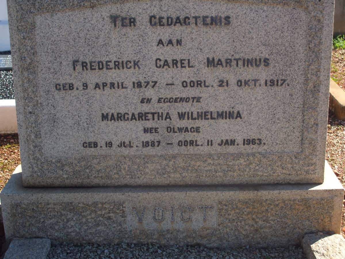 VOIGT Frederick Carel Martinus 1877-1917 &amp; Margaretha Wilhelmina OLWAGE 1887-1963