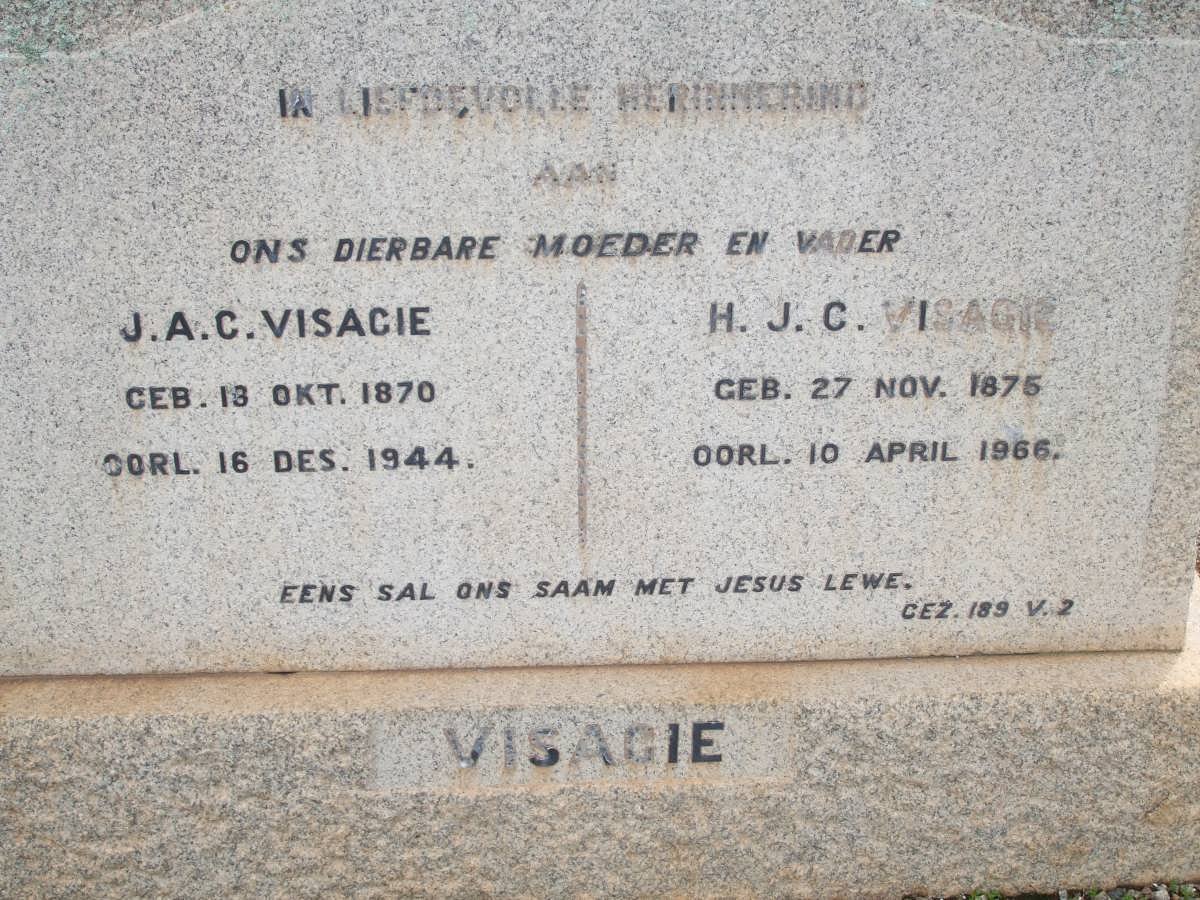 VISAGIE J.A.C. 1870-1944 &amp; H.J.C. 1875-1966
