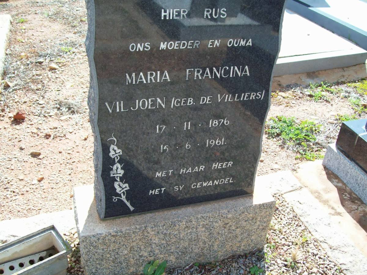 VILJOEN Maria Francina nee DE VILLIERS 1876-1961