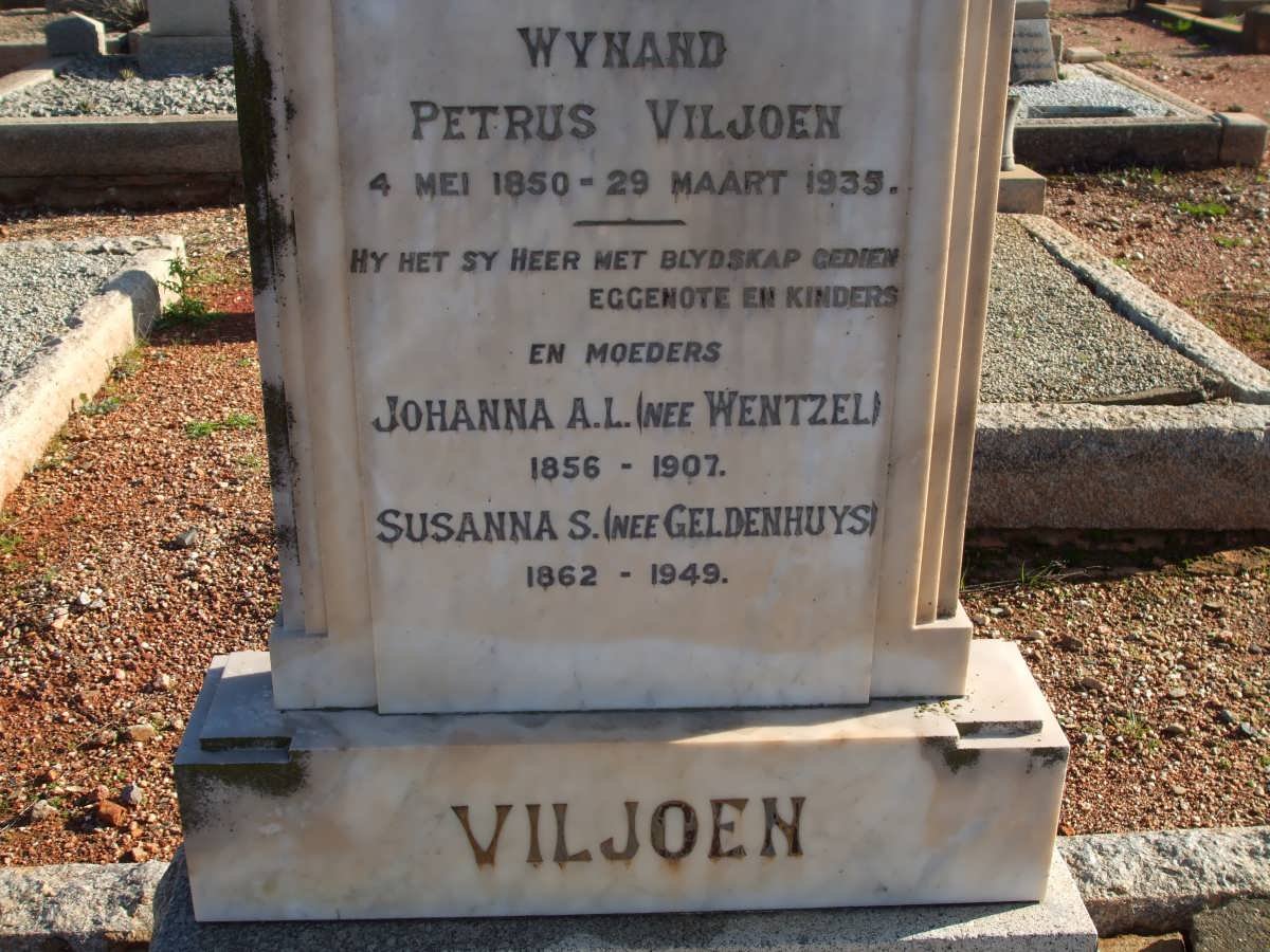 VILJOEN Wynand Petrus 1850-1935 &amp; Johanna A.L. WENTZEL 1856-1970 &amp; Susanna S. GELDENHUYS 1862-1949