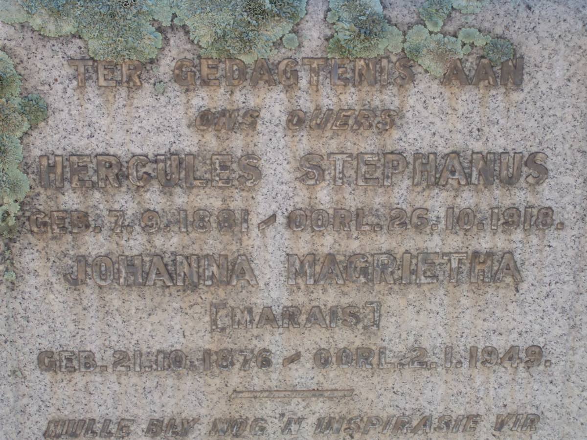 VILJOEN Hercules Stephanus 1881-1918 &amp; Johanna Magrietha MARAIS 1876-1949