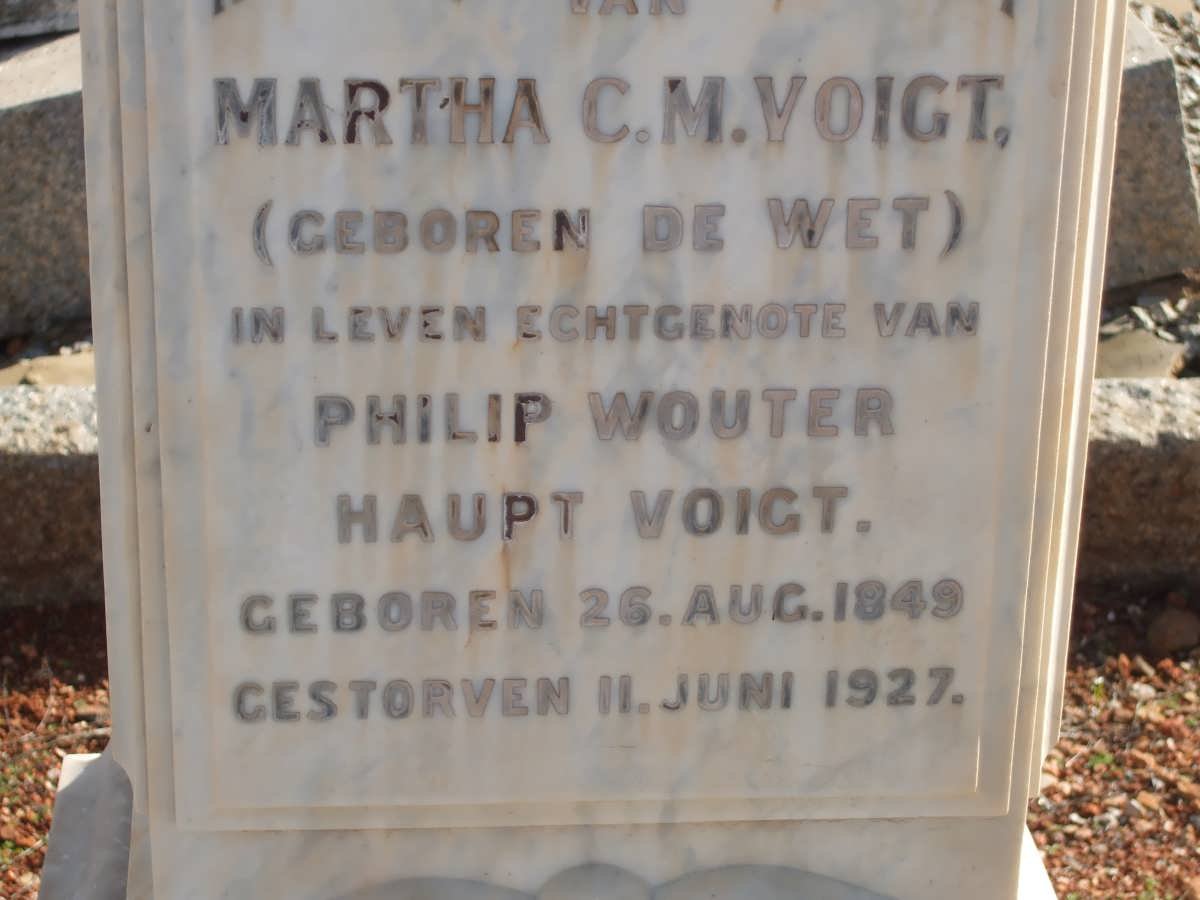 VOIGT Philip Wouter Haupt 1848-1938 &amp; Martha C.M. DE WET 1849-1927