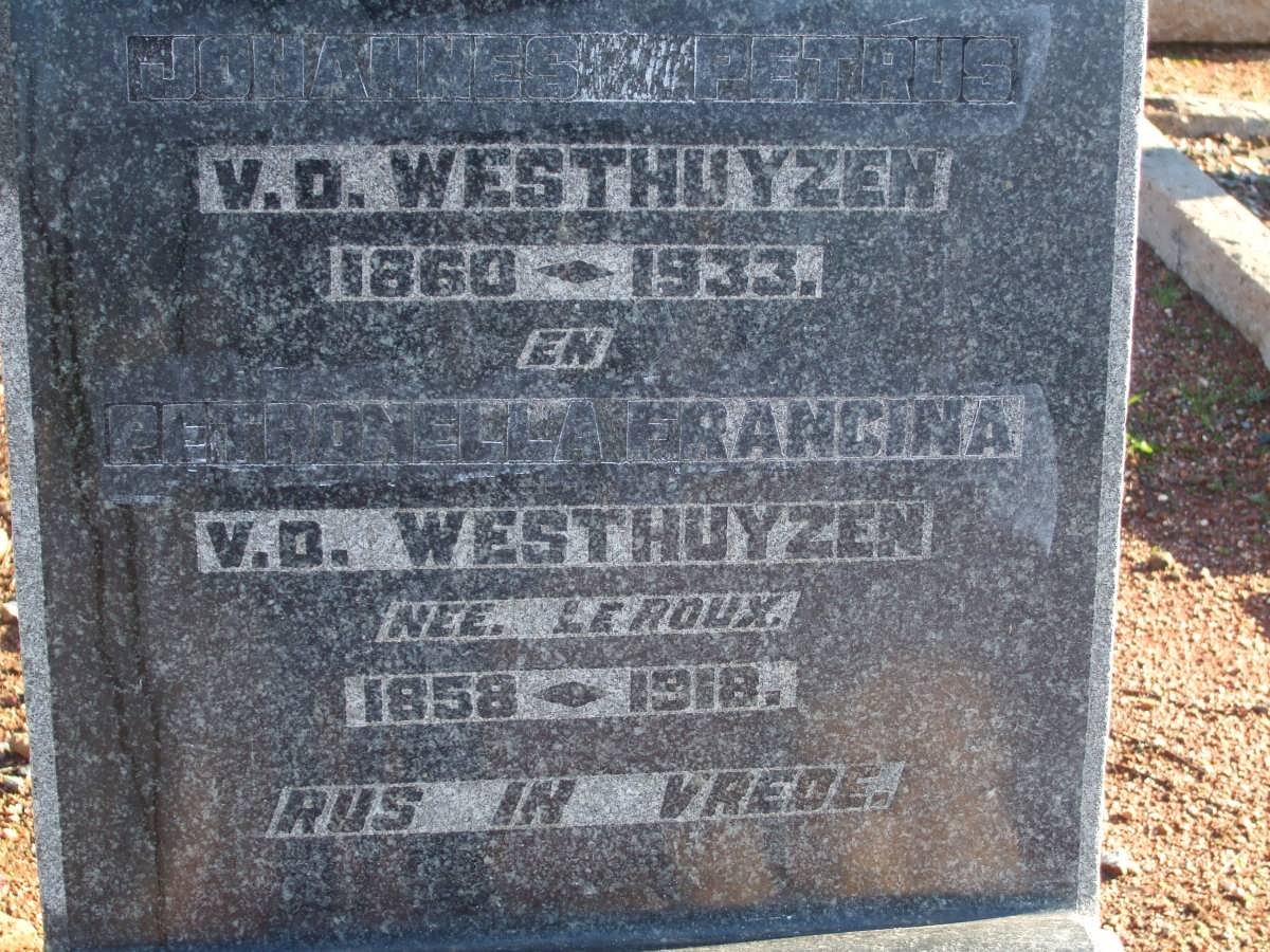 WESTHUYZEN Johannes Petrus, v.d. 1860-1933 &amp; Petronella Francina LE ROUX 1858-1918