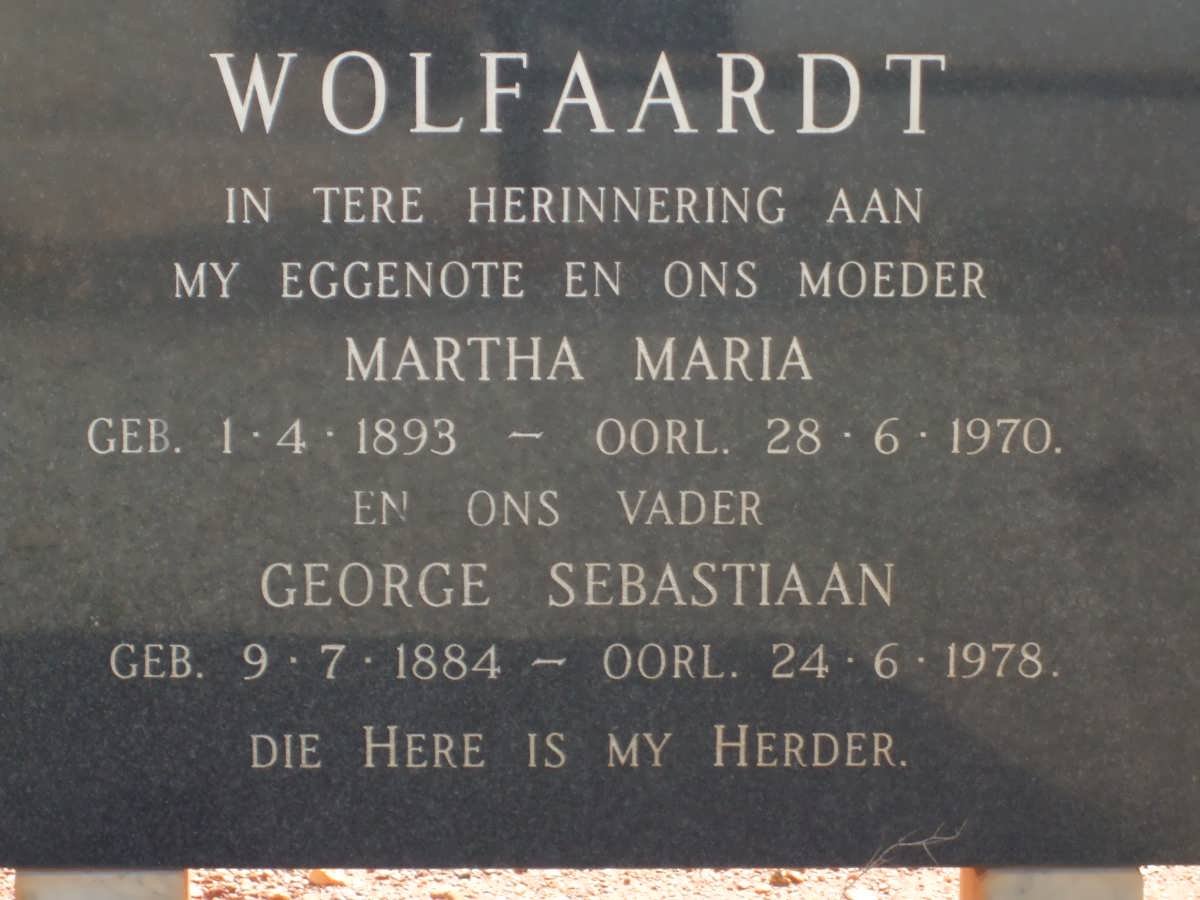 WOLFAARDT George Sebastiaan 1884-1978 &amp; Martha Maria 1893-1970