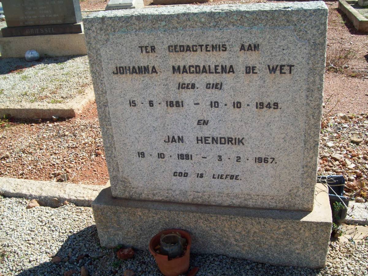 WET Jan Hendrik, de 1881-1967 &amp; Johanna Magdalena GIE 1881-1949