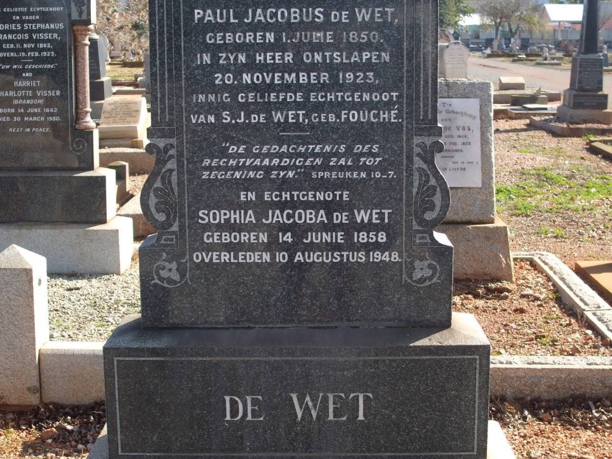 WET Paul Jacobus, de 1850-1923 &amp; Sophia Jacoba FOUCHE 1858-1948