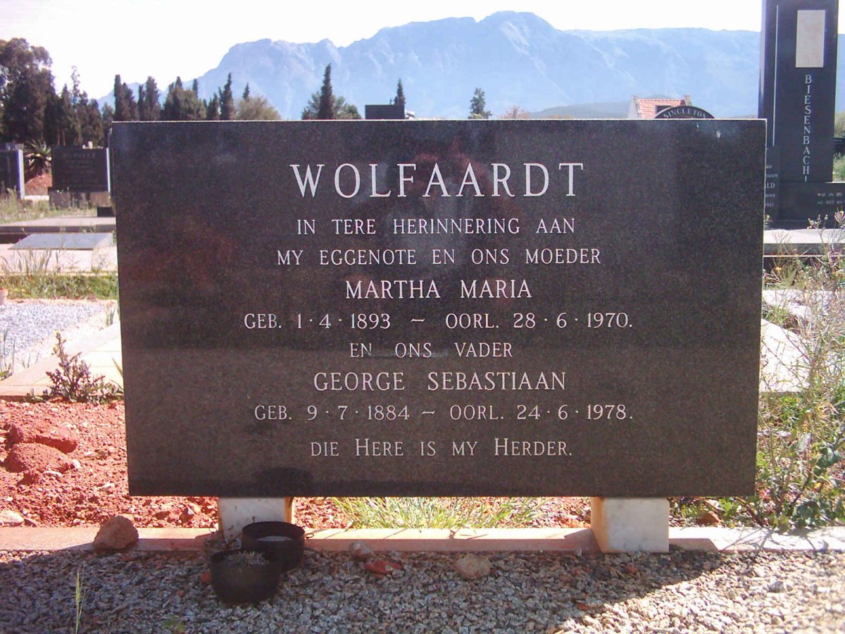 WOLFAARDT George Sebastiaan 1884-1978 &amp; Martha Maria 1893-1970