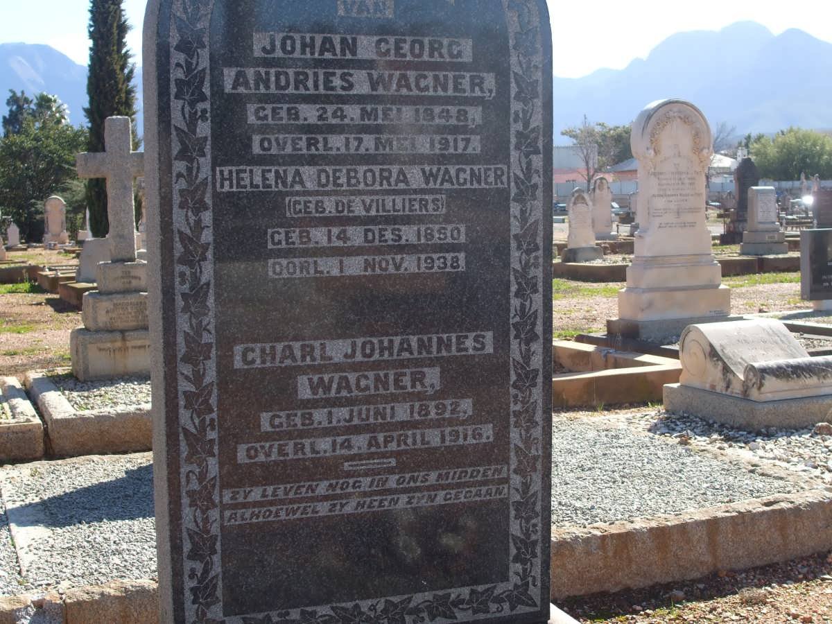 WAGNER Johan Georg Andries 1848-1917 &amp; Helena Debora DE VILLIERS 1850-1938 :: WAGNER Charl Johannes 1892-1916