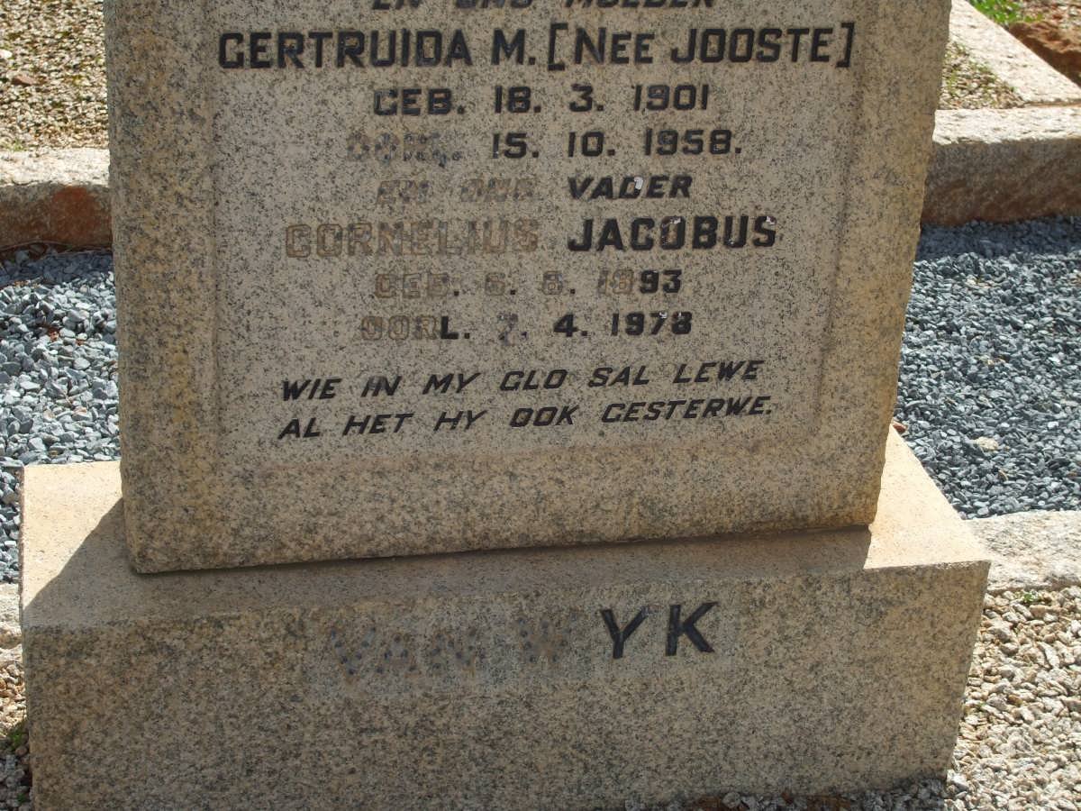 WYK Cornelius Jacobus, van 1893-1978 &amp; Gertruida M. JOOSTE 1901-1958