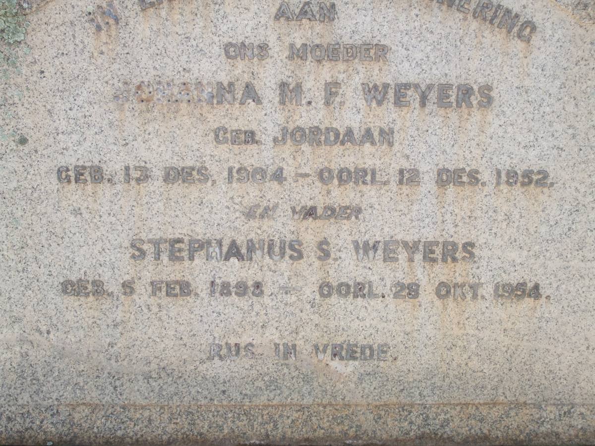 WEYERS Stephanus S. 1898-1954 &amp; Susanna M.F. JORDAAN 1904-1952