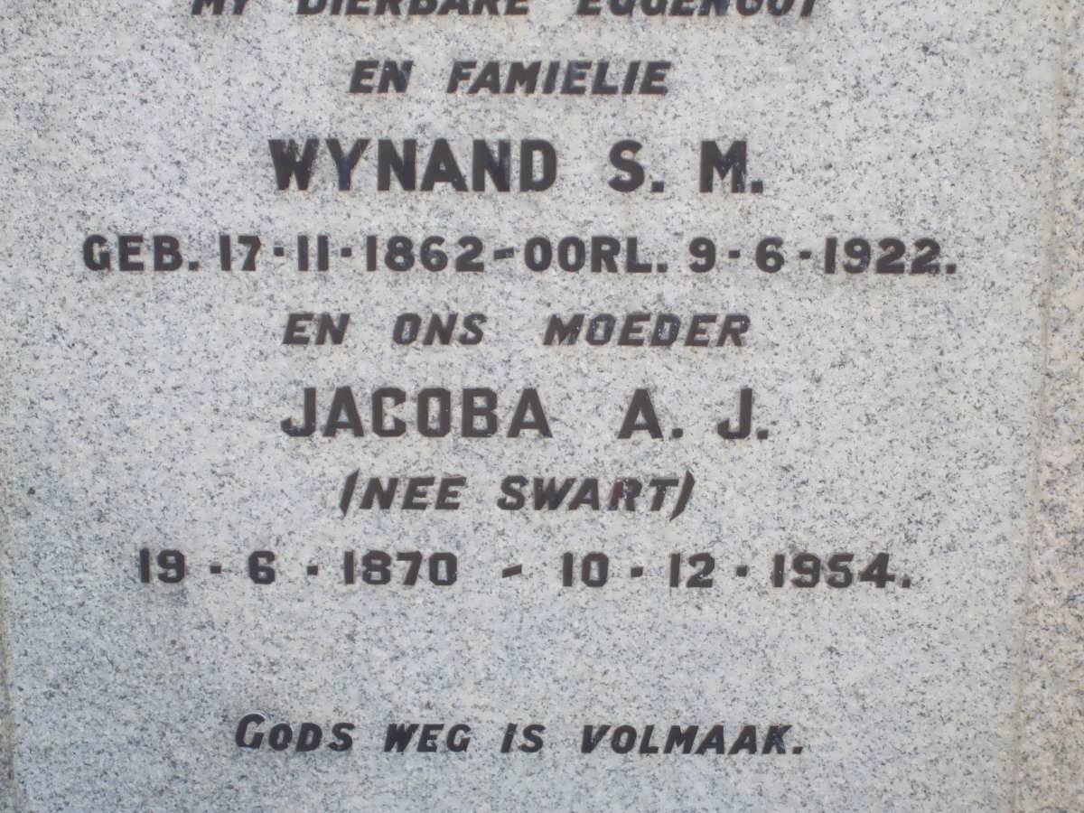 WESSELS Wynand S.M 1862-1922 &amp; Jacoba A.J. SWART 1870-1954
