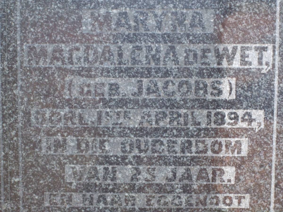 WET Jacobus Daniel, de -1933 &amp; Maryna Magdalena JACOBS -1894