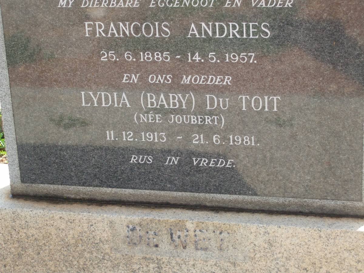WET Francois Andries, de 1885-1957 &amp; Lydia JOUBERT 1913-1981