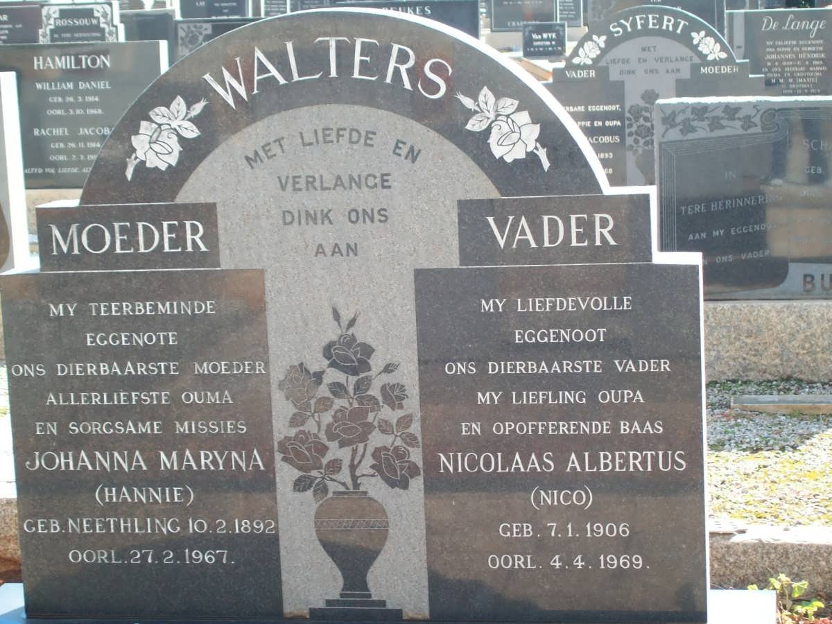WALTERS Nicolaas Albertus 1906-1969 &amp; Johanna Maryna NEETHLING 1892-1967