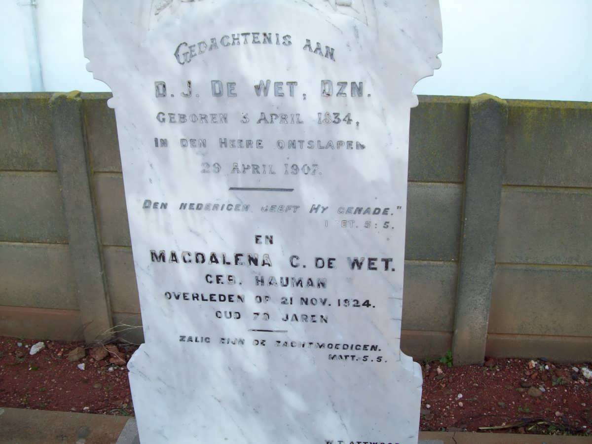 WET D.J., de 1834-1907 &amp; Magdalena C. HAUMAN -1924