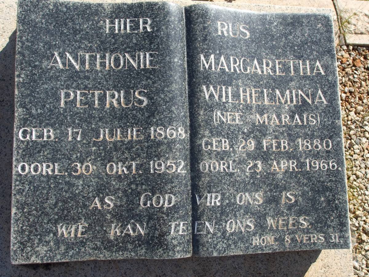 ? Anthonie Petrus 1868-1952 &amp; Margaretha Wilhelmina MARAIS 1880-1966