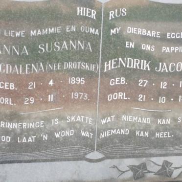 ? Hendrik Jacobus 1884-1955 &amp; Anna Susanna Magdalena DROTSKIE 1895-1973