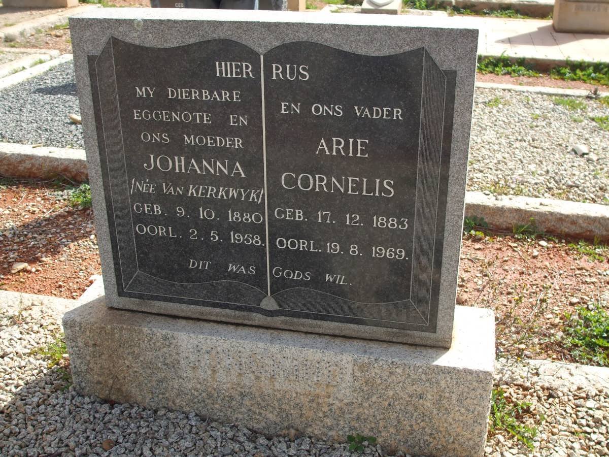 ? Arie Cornelis 1883-1969 &amp; Johanna VAN KERKWYK 1880-1958