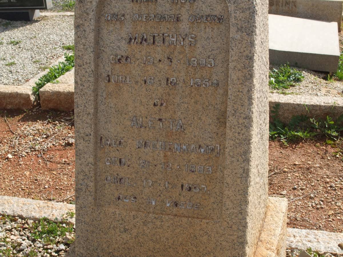 ? Matthys 1883-1954 &amp; Aletta BREDENKAMP 1883-1957