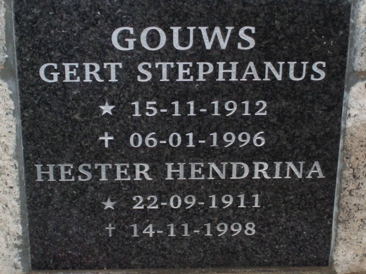 GOUWS Gert Stephanus 1912-1996 &amp; Hester Hendrina 1911-1998