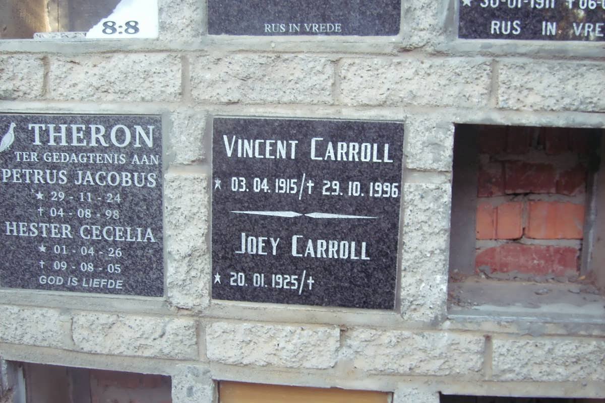 THERON Petrus Jacobus 1924-1998 &amp; Hester Cecelia 1926-2005? :: CARROLL Vincent 1915-1996 &amp; Joey 1925-