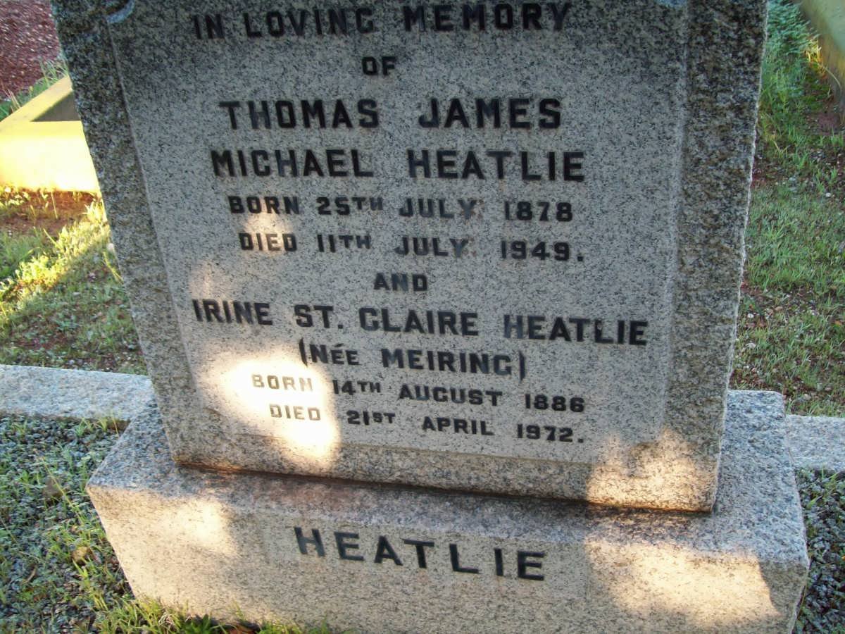HEATLIE Thomas James Michael 1878-1949 &amp; Irene St Claire MEIRING 1886-1972