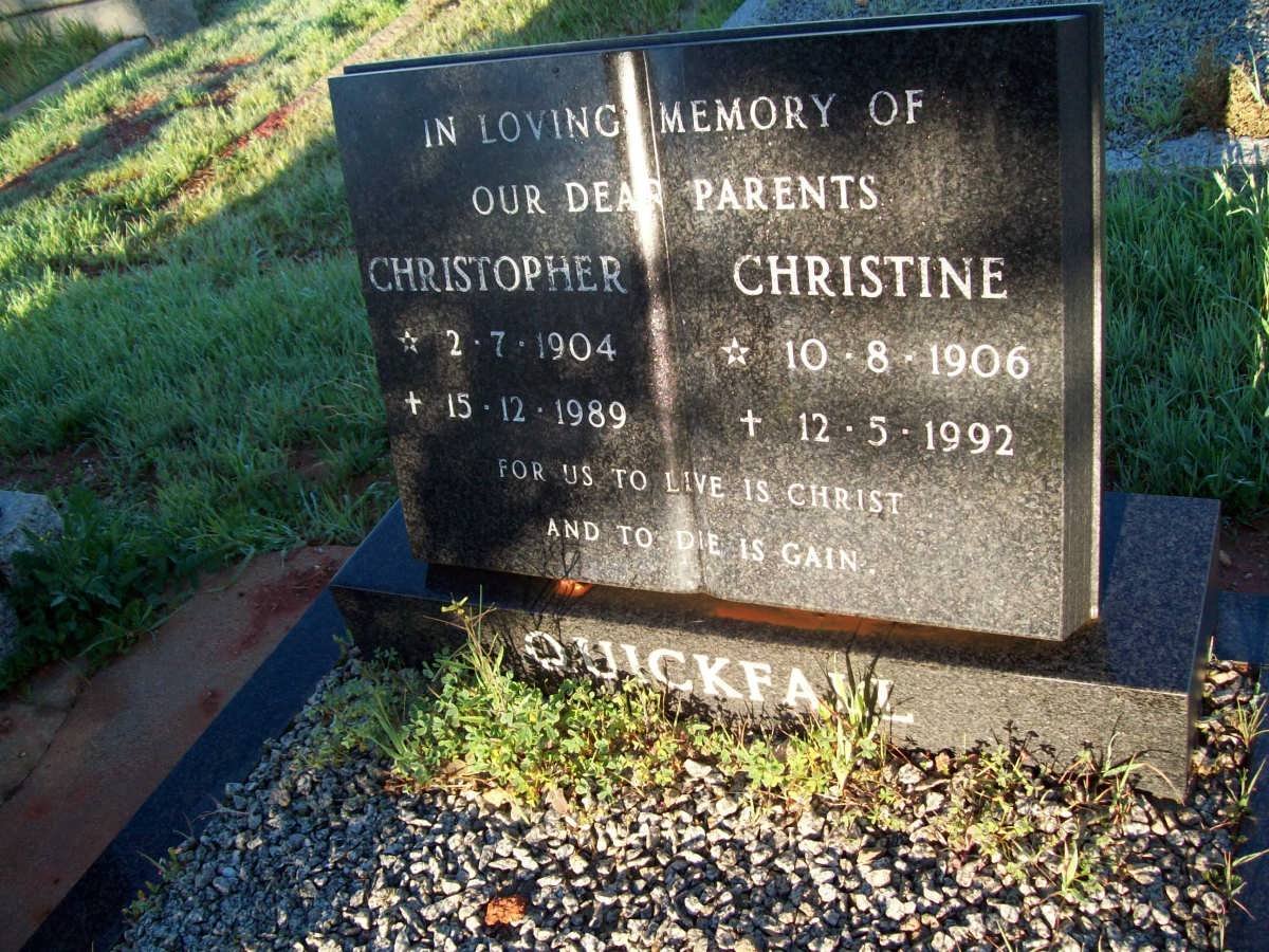 QUICKFALL Christopher 1904-1989 &amp; Christine 1906-1992