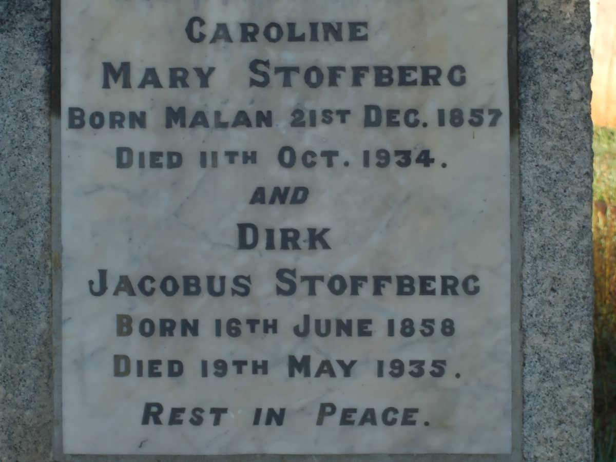 STOFFBERG Jacobus 1858-1935 &amp; Mary MALAN 1857-1934