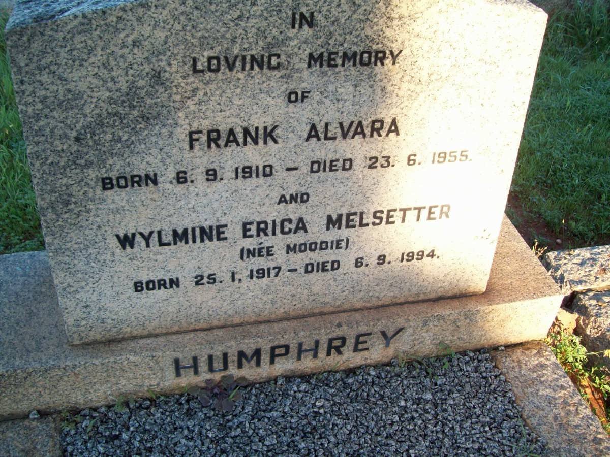HUMPHREY Frank Alvara 1910-1955 &amp; Wylmine Erica Melsetter MOODIE 1917-1994