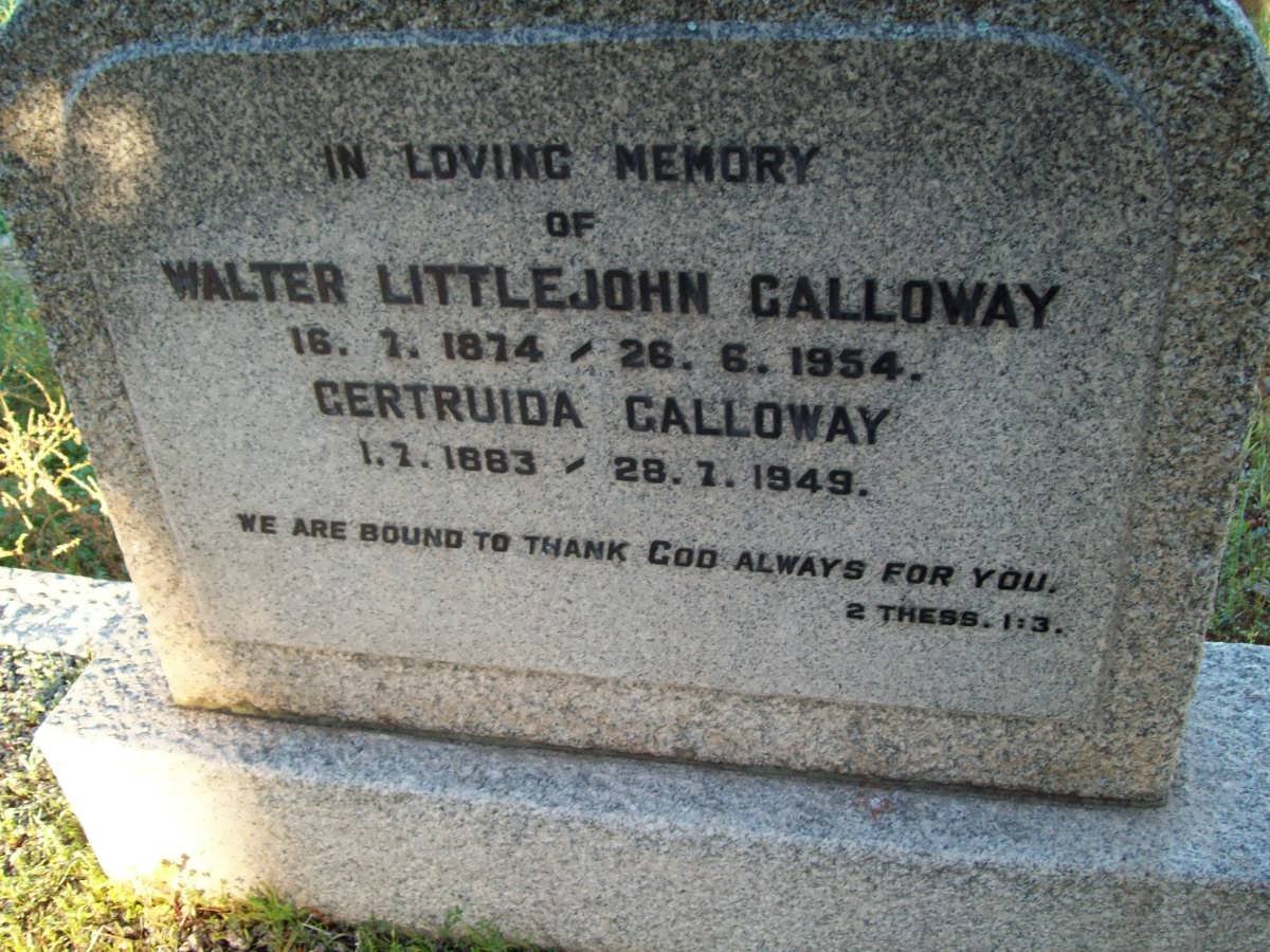 GALLOWAY Walter Littlejohn 1874-1954 &amp; Gertruida 1883-1949