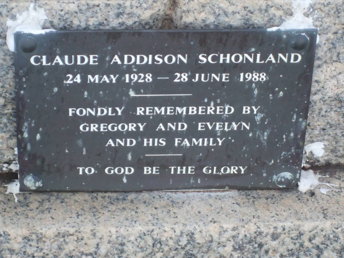 SCHONLAND Addison Ferdinand 1899-1980 &amp; Doreen 1906-1965  :: SCHONLAND Claude Addison 1928-1988