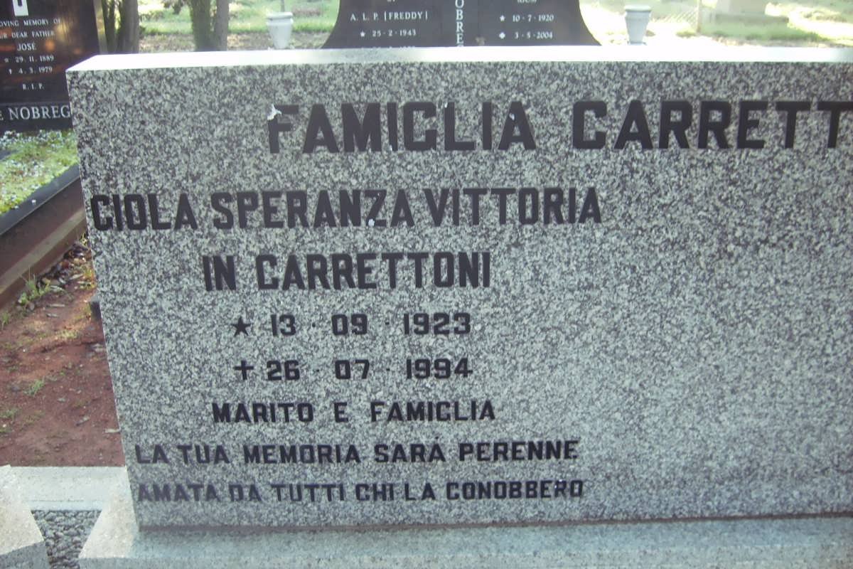 CARRETT Ciola Speranza Vittoria 1923-1994