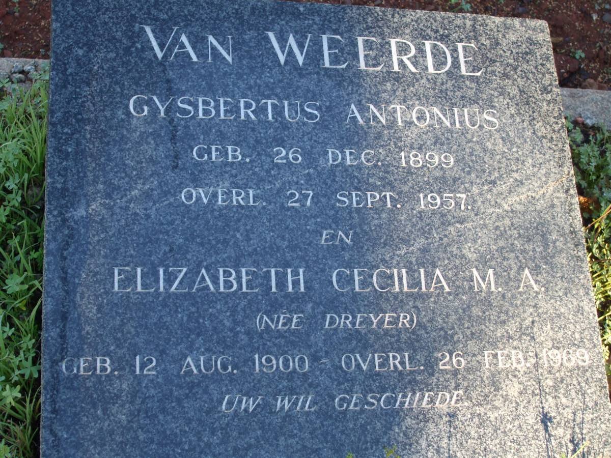 WEERDE Gysbertus Antonius, van 1899-1957 &amp; Elizabeth Cecilia M.A. DREYER 1900-1969