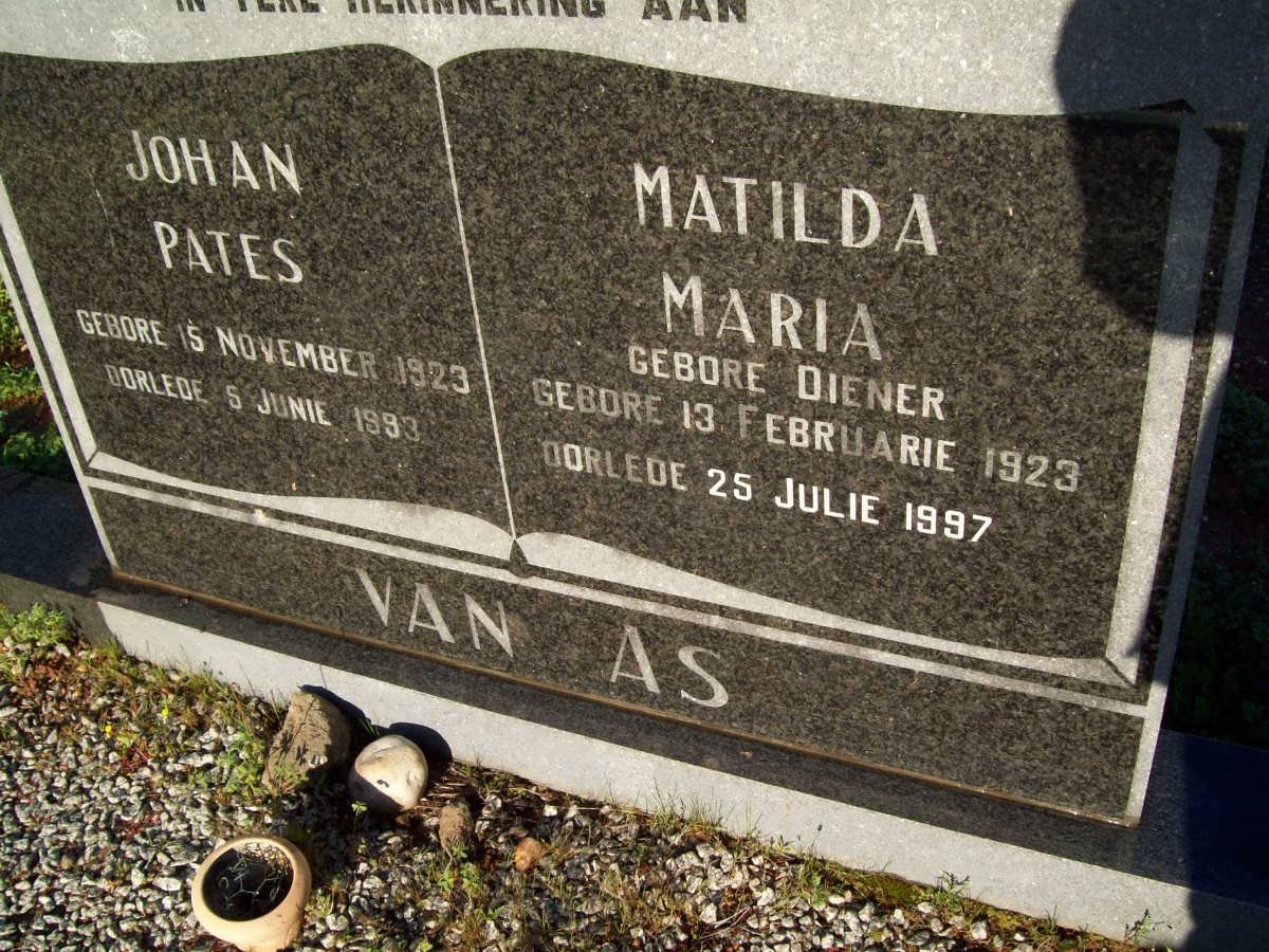 AS Johan Pates, van 1923-1993 &amp; Mathilda Maria DIENER 1923-1997