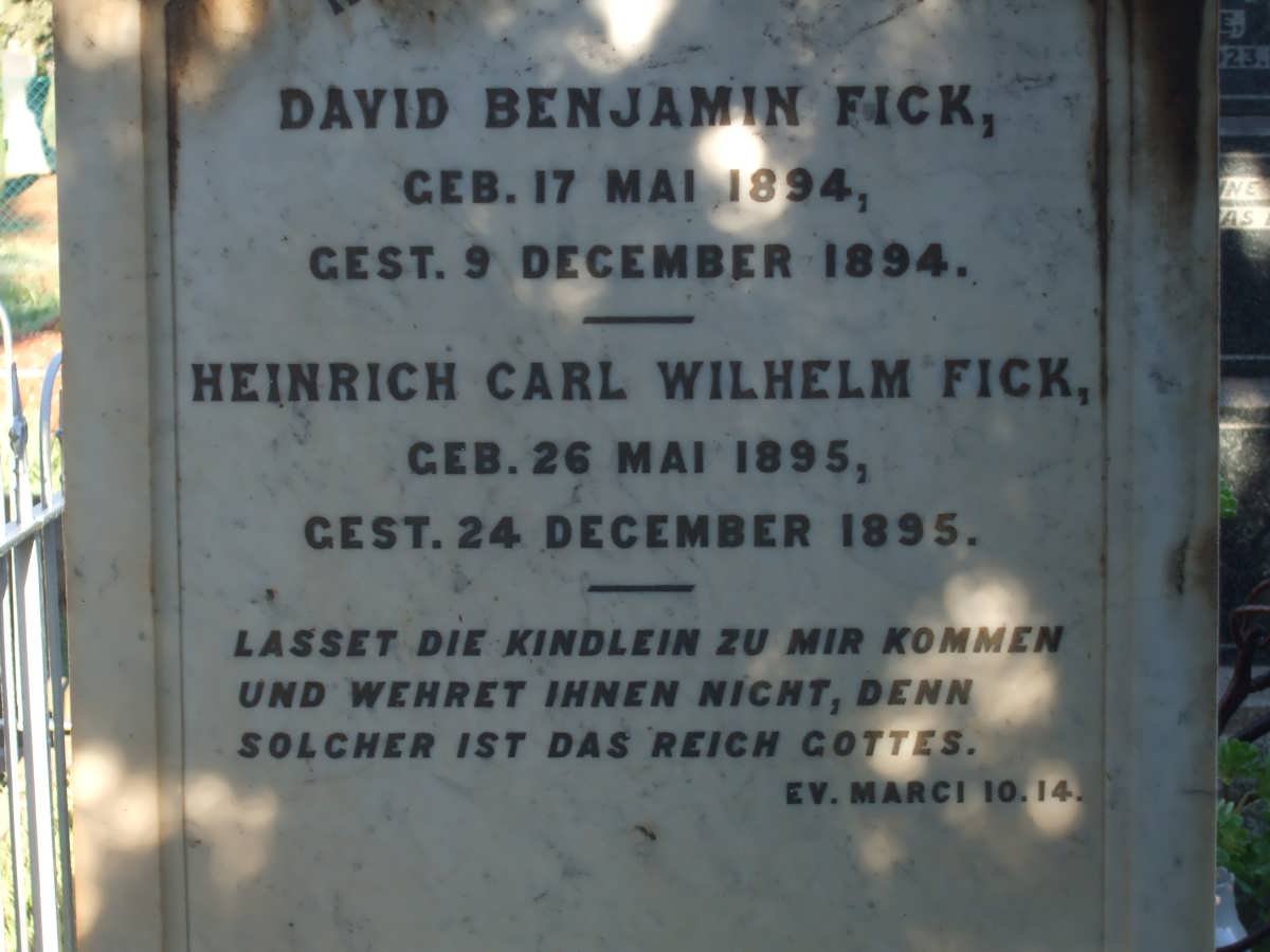 FICK Heinrich Carl Wilhelm 1895-1895 :: FICK David Benjamin 1894-1894