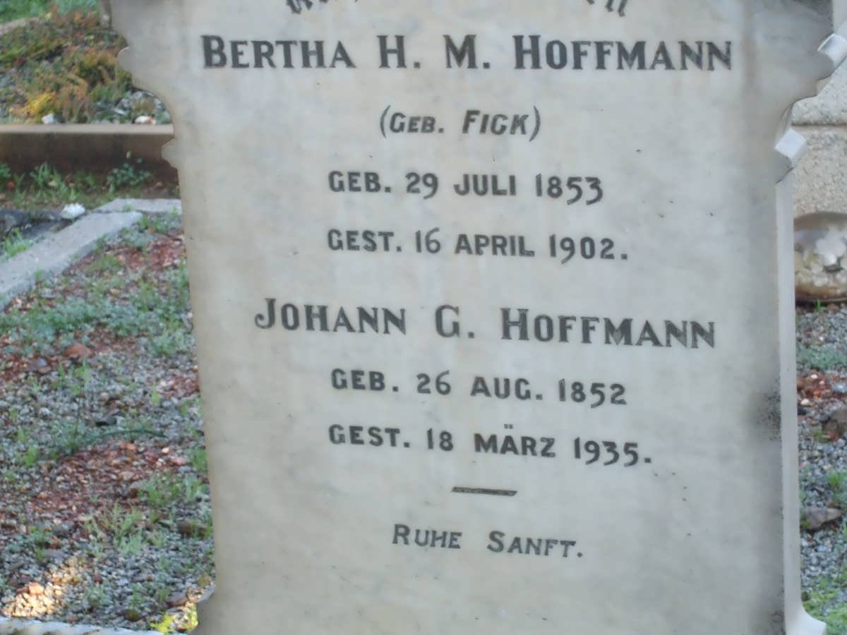 HOFFMANN Johann G. 1852-1935 &amp; Bertha H.M. FICK 1853-1902