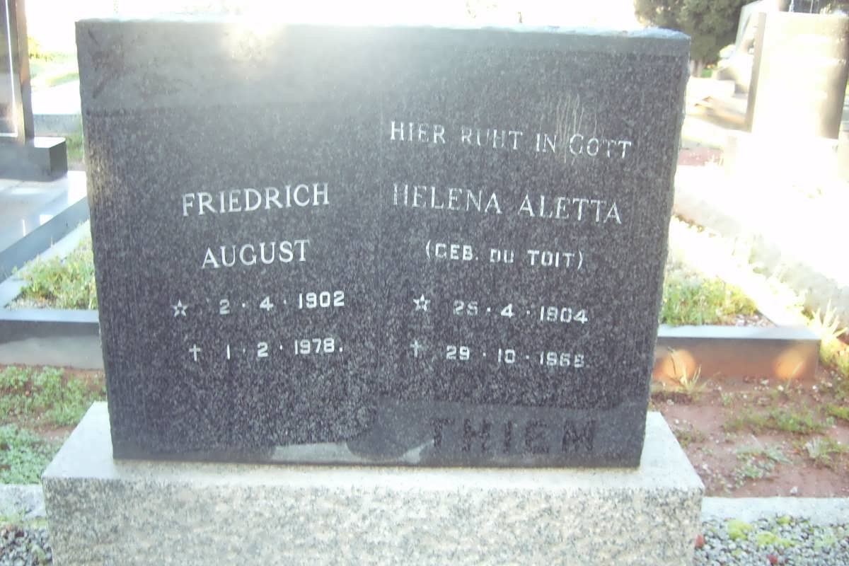 THIEM Friedrich August 1902-1978 &amp; Helena Aletta DU TOIT 1904-1968