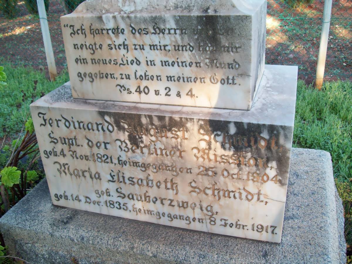 SCHMIDT Ferdinand August 1821-1904 &amp; Maria Elisabeth SAUBERZWEIG 1835-1917