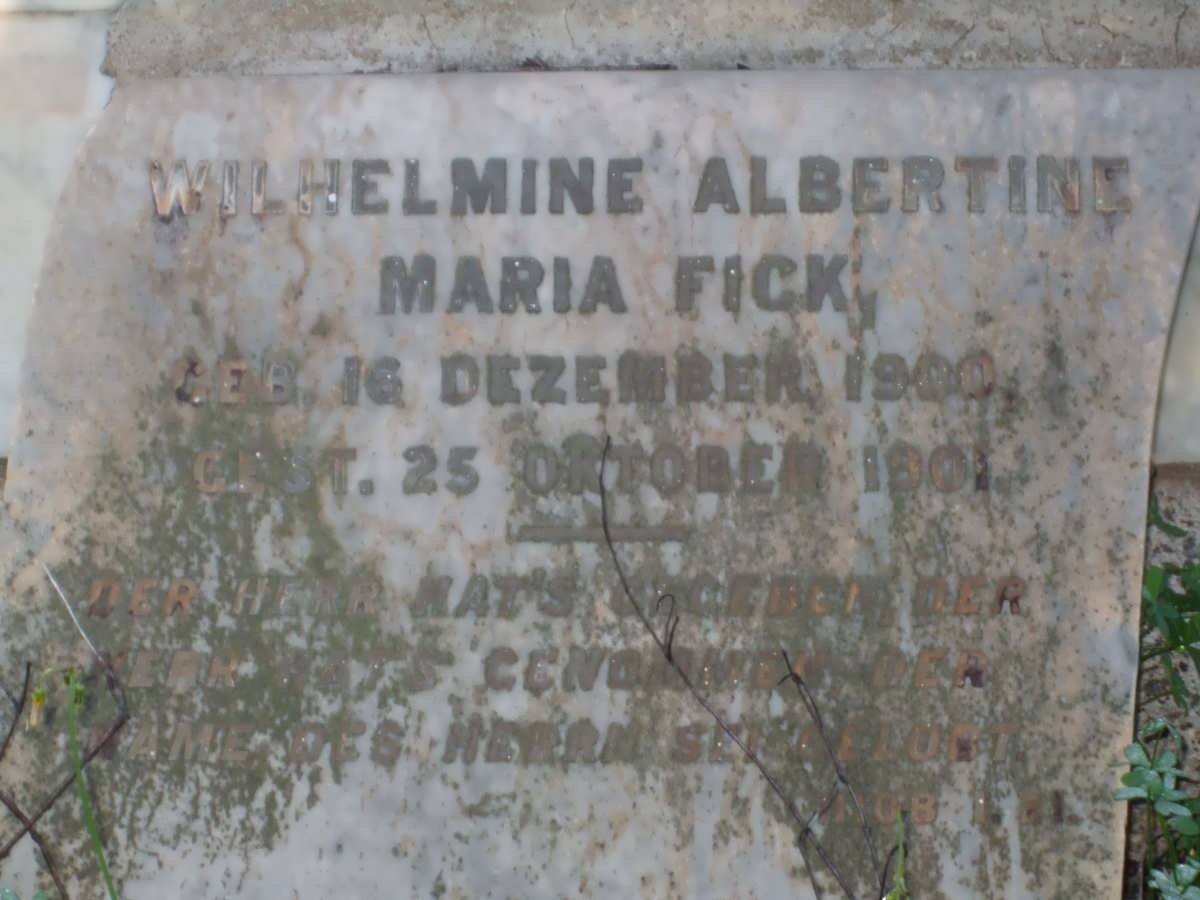 FICK Wilhelmine Albertine Maria 1900-1901