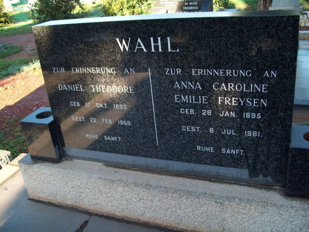 WAHL Daniel Theodore 1893-1969 &amp; Anna Caroline Emilie FREYSEN 1895-1981