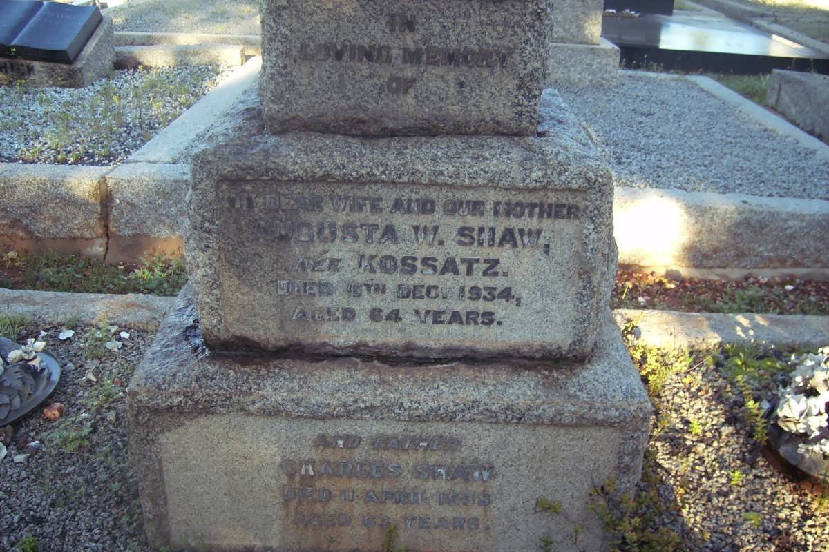 SHAW Charles -1938 &amp; Augusta W. KOSSATZ -1934