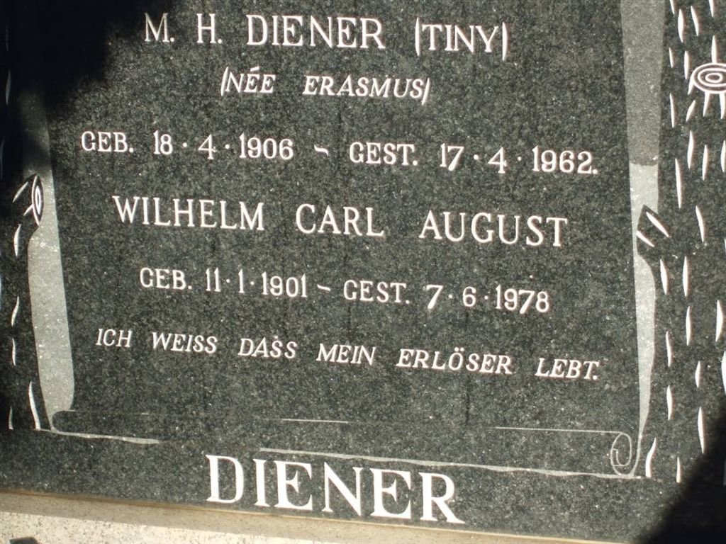 DIENER Wilhelm Carl August 1901-1978 &amp; M.H. ERASMUS 1906-1962