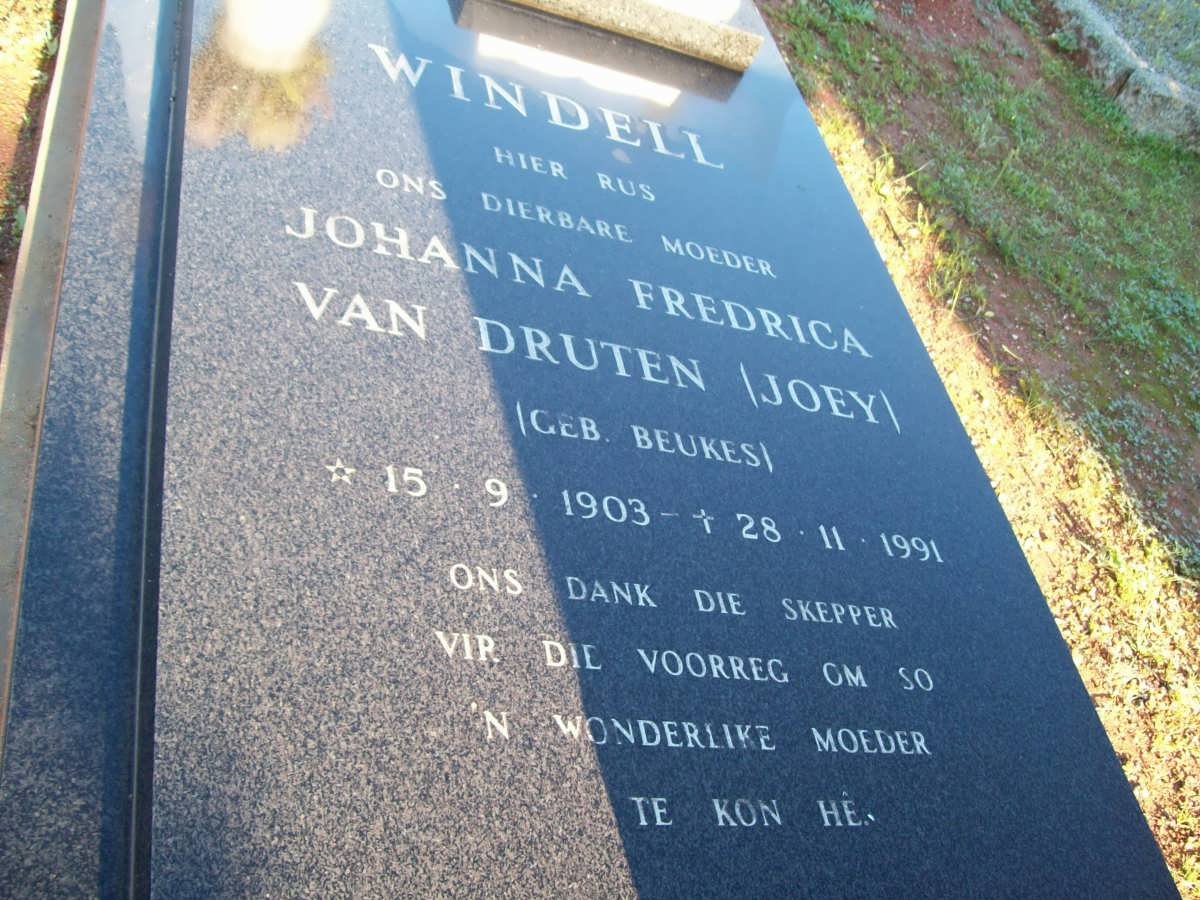WINDELL Johanna Fredrica van Druten nee BEUKES 1903-1991