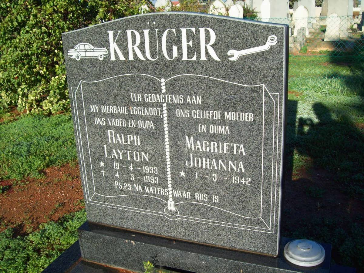 KRUGER Ralph Layton 1933-1993 &amp; Magrieta Emma 1942-
